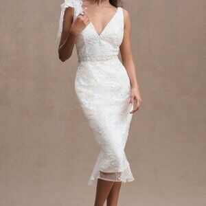 Mac Duggal Natalie V-Neck Beaded Embroidered Sleeveless Midi Dress